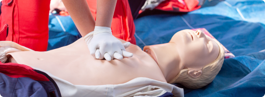 CPR training service illustration with instructor and mannequin