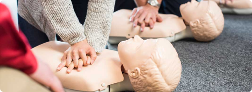 Group CPR training session with participants practicing on mannequins