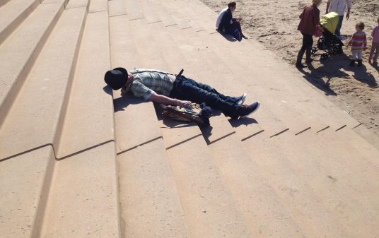 Emergency on Stairs Near Beach
